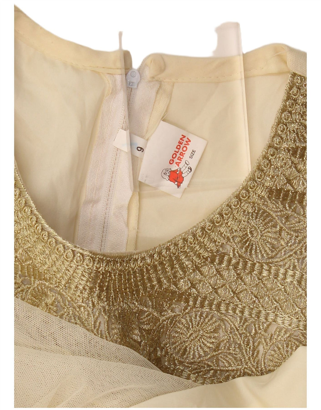 VINTAGE Mujer manga larga A-Line Vestido US 6 Medio Beige Floral