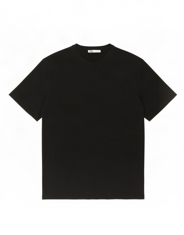 Zara Hombre Camiseta Top Grande Algodón Negro