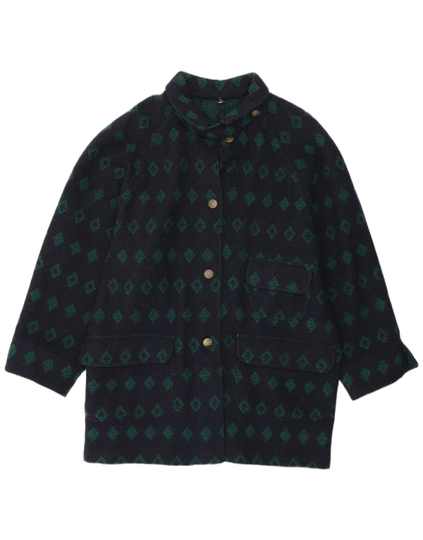 Vintage mujer suelta ajuste abrigo IT 42 medio azul marino Argyle/Diamante