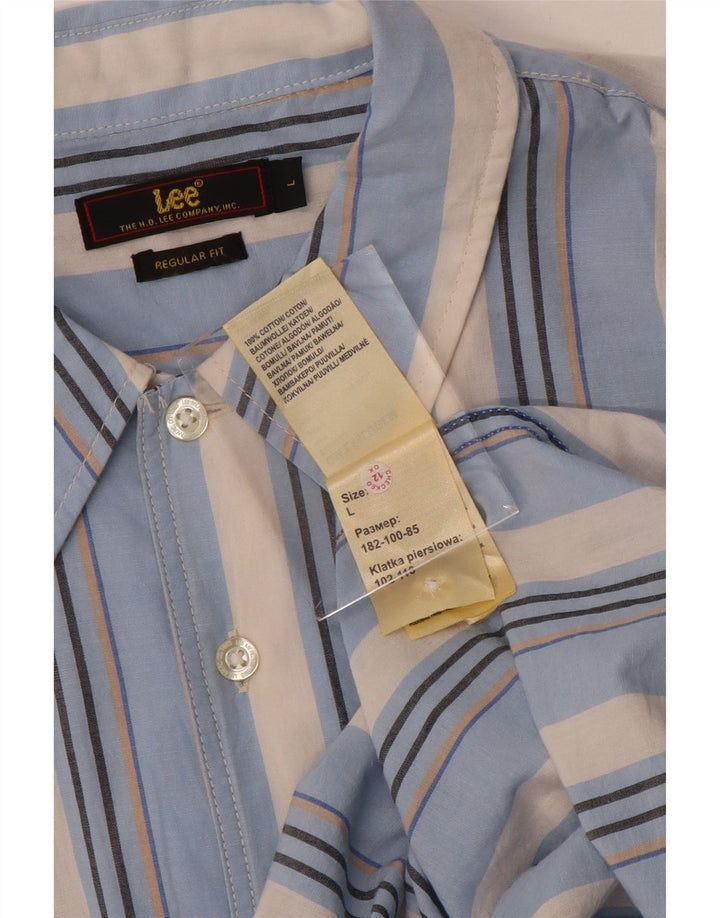 Camisa Lee De Manga Corta Y Corte Regular Para Hombre De Algodón A Rayas Azul Grande