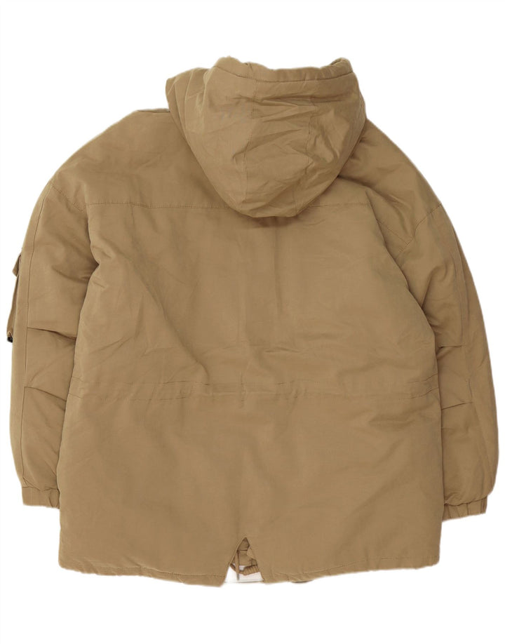 Zara Hombre Chaqueta Acolchada Suelta Con Capucha UK 38 Poliéster Beige Medio