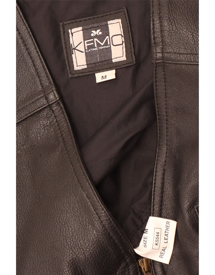 Vintage hombres regular cuero chaleco medio cuero negro