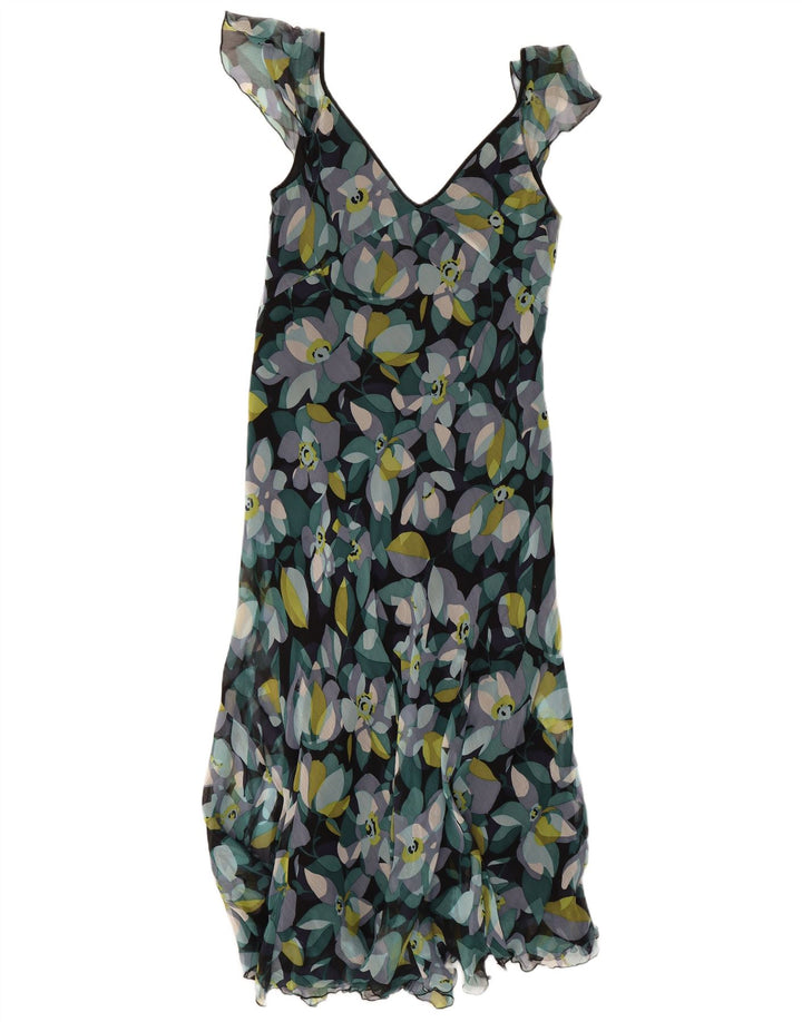 Monsoon Vestido de verano para mujer UK 40 Mediano Seda floral negra