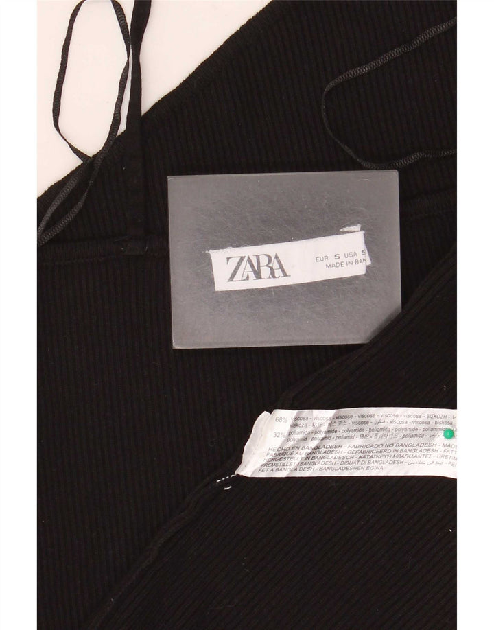 Zara Mujer Crop Top UK 10 Small Viscosa Negra