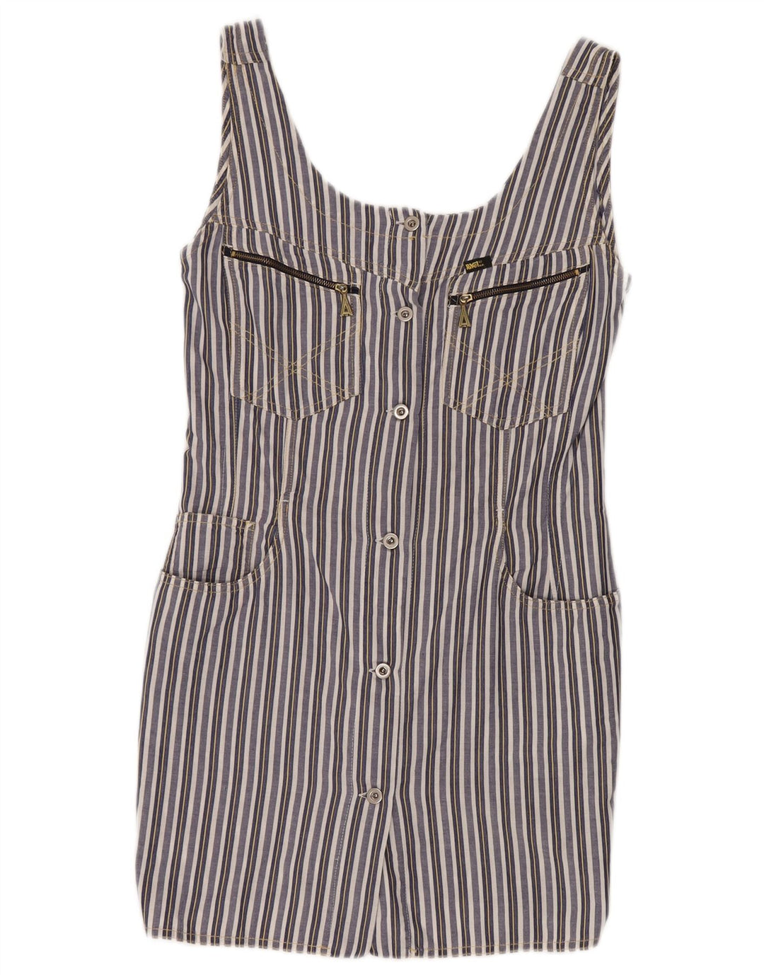 VINTAGE Vestido de vaina sin mangas para mujer Reino Unido 8 Pequeño azul marino a rayas