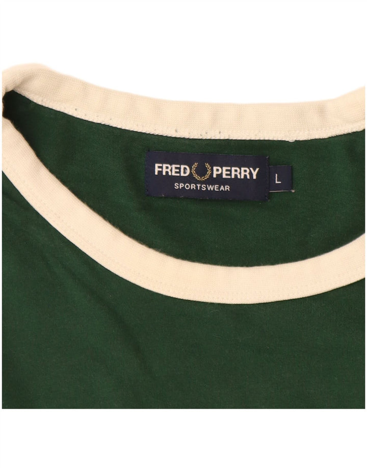 FRED PERRY Camiseta estampada para hombre Top grande de algodón con bloques de color verde