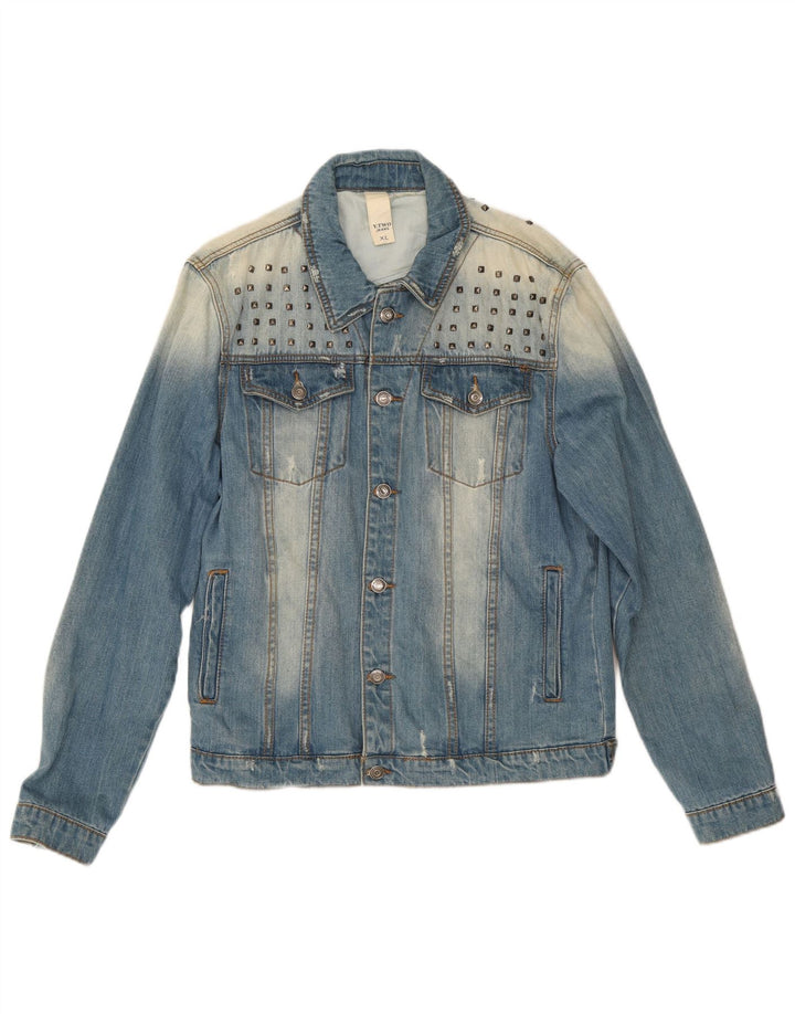 Vintage hombres chaqueta de mezclilla desgastada Reino Unido 42 XL algodón azul