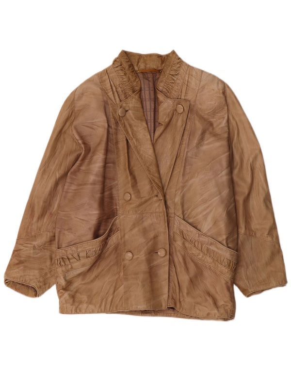 Vintage mujer chaqueta de cuero de gran tamaño Reino Unido 18 XL Beige