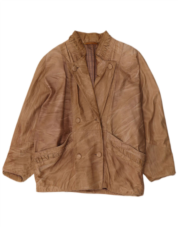 Vintage mujer chaqueta de cuero de gran tamaño Reino Unido 18 XL Beige