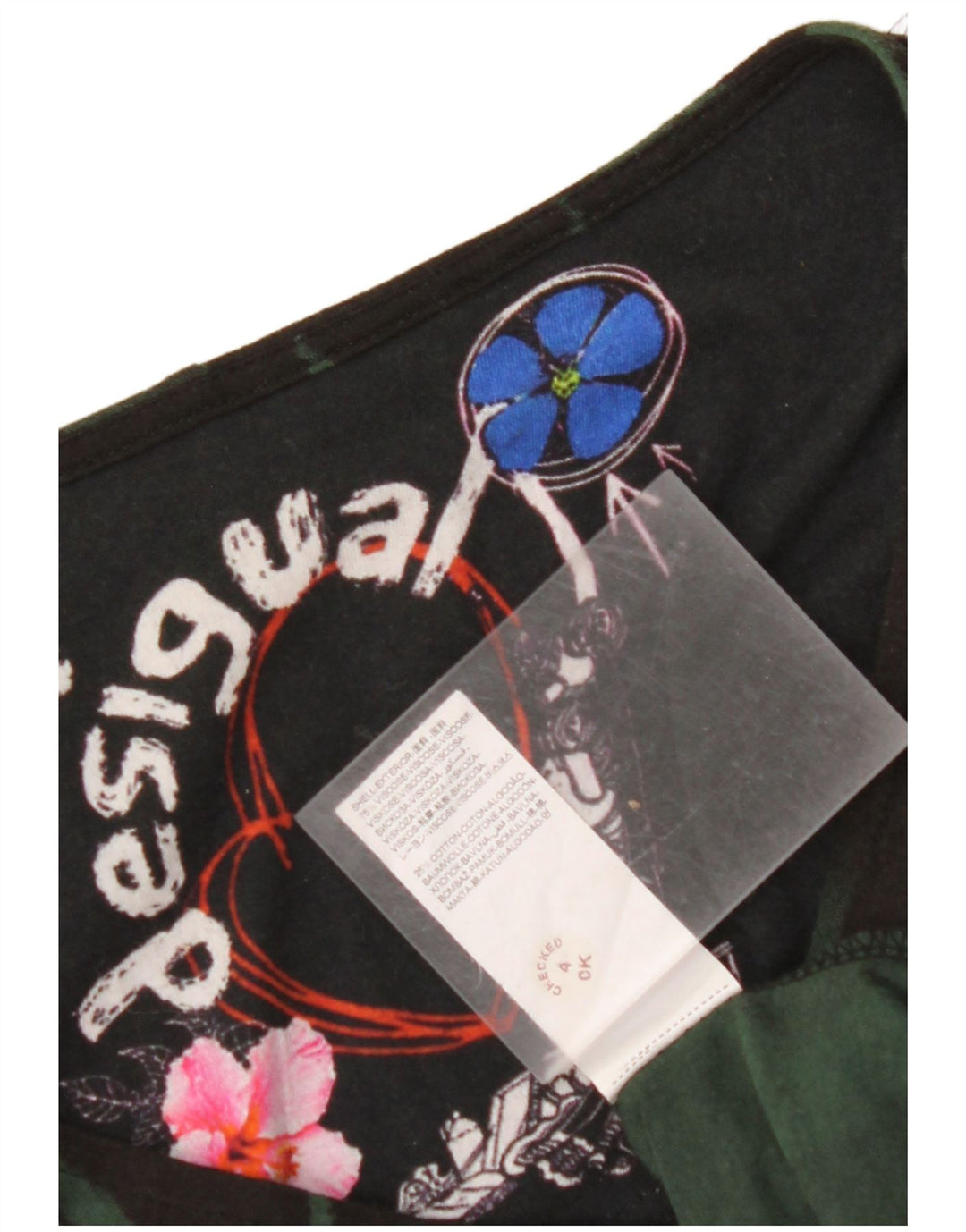 DESIGUAL Vestido tubo de manga larga gráfico para mujer UK 42 Mediano Negro Floral