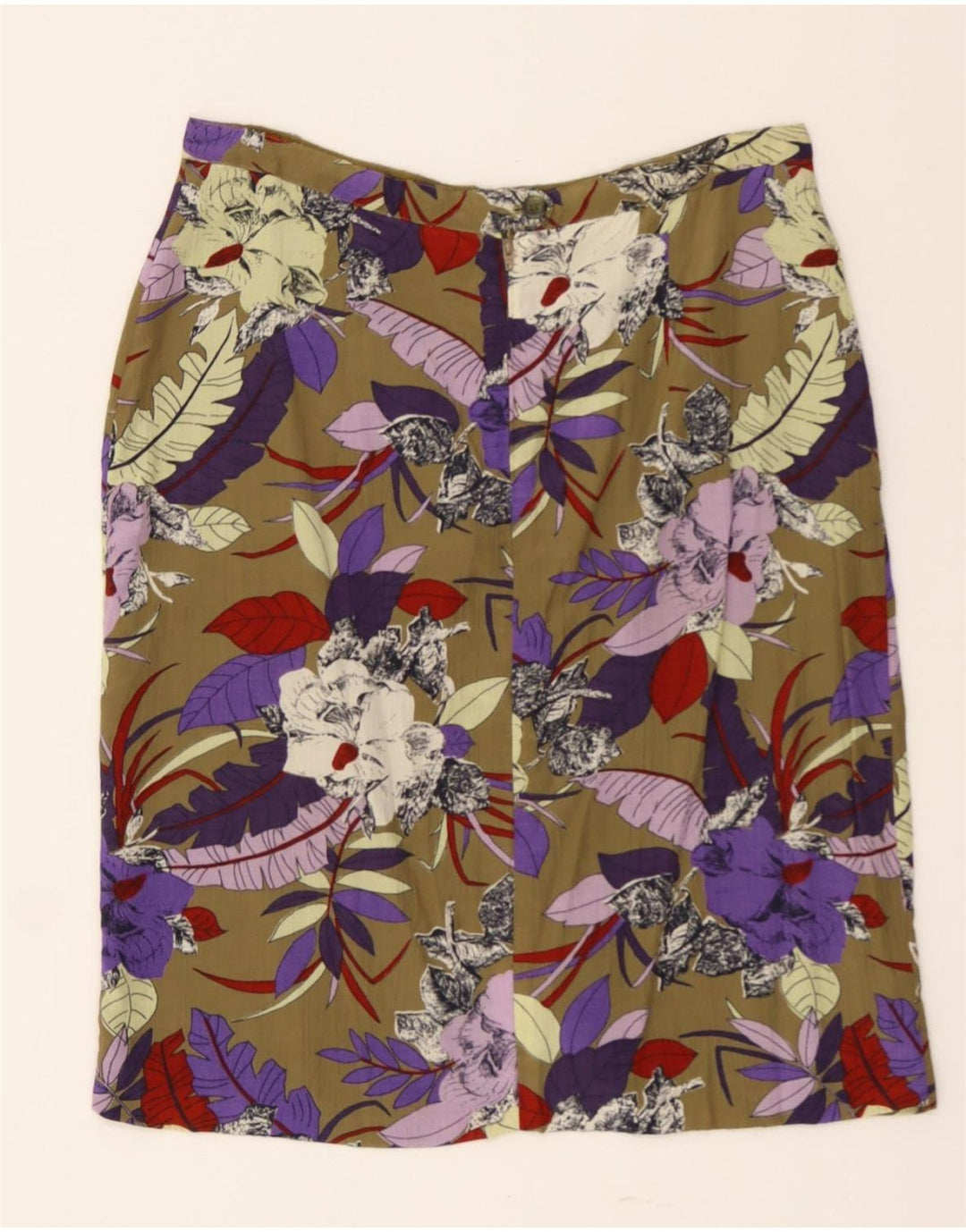 VINTAGE Womens Straight Skirt W30 Medium Khaki Floral Vintage Vintage and Second-Hand Vintage from Messina Hembry 