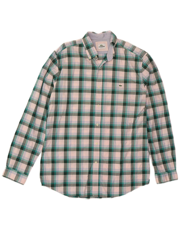 Lacoste Mens Classic Fit Shirt Size 40 Medium Green Check Cotton