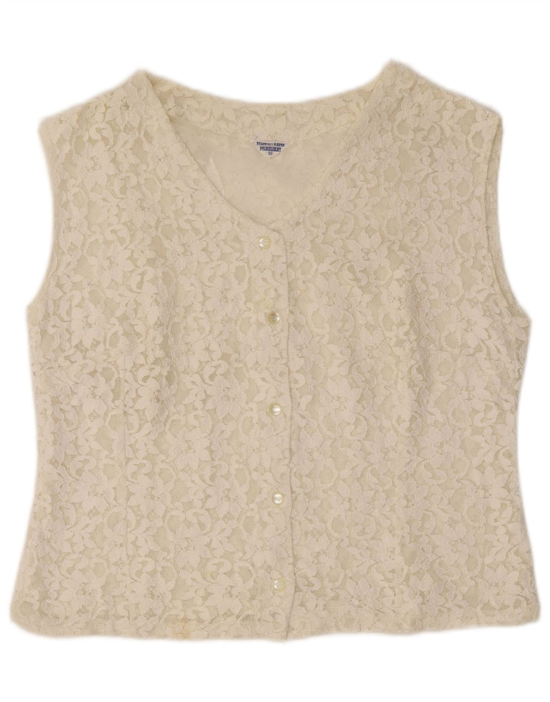 VINTAGE Blusa sin mangas para mujer IT 50 XL Off White Floral