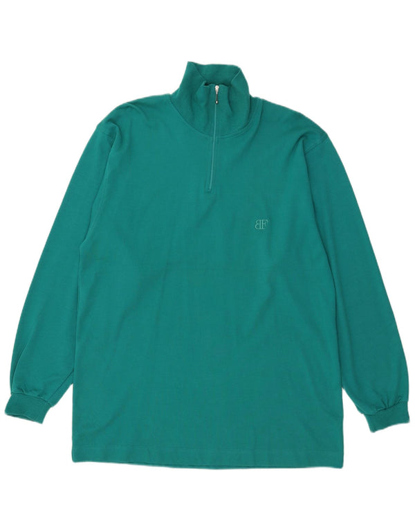 Belfe & Belfe Mens Zip Neck Top Manga Larga IT 54 XL Algodón Verde