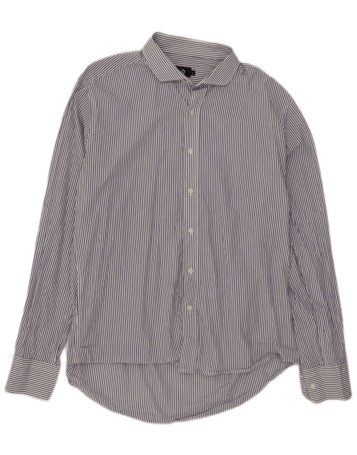 Dack's Camisa ajustada para hombre de algodón a rayas azules grandes