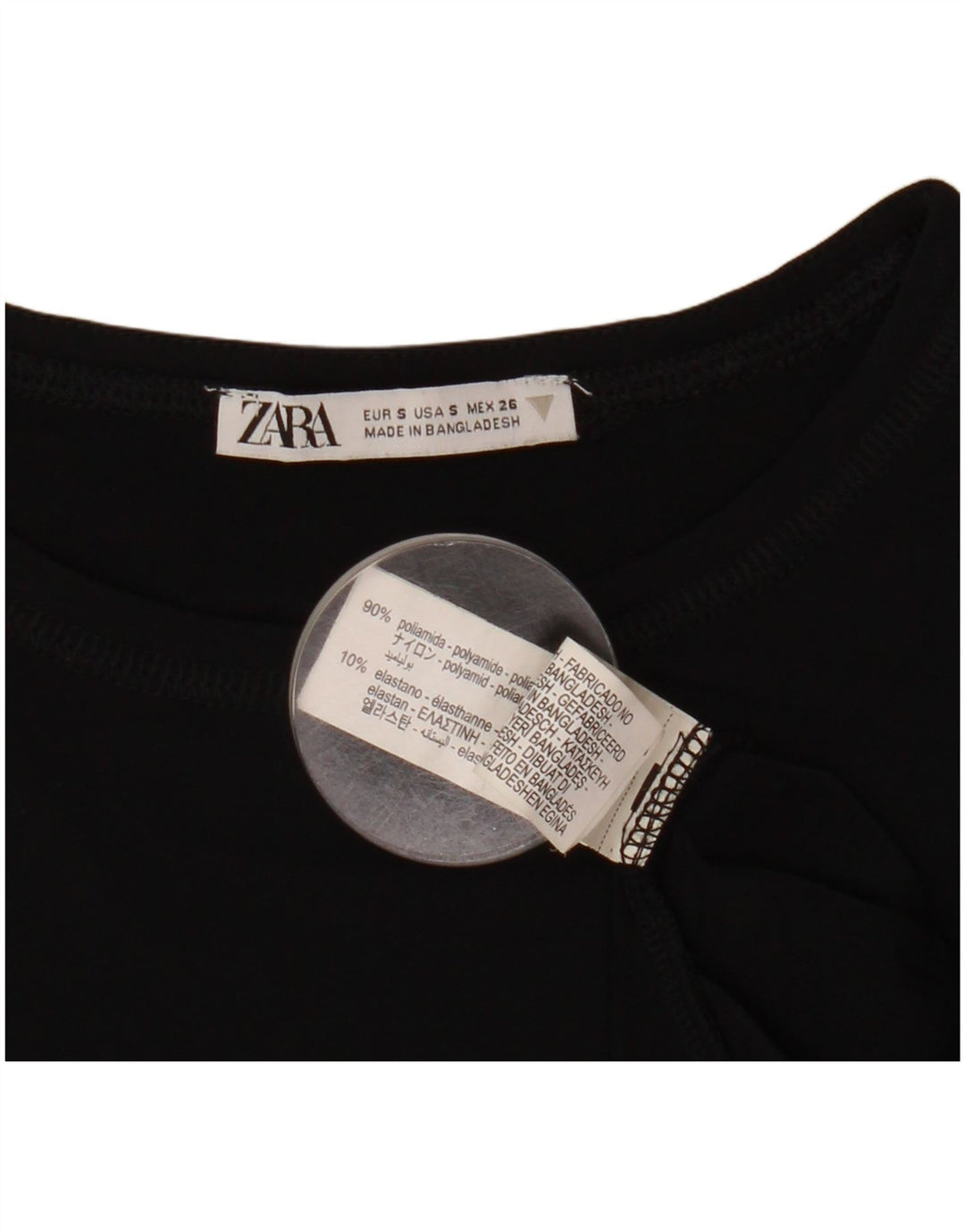 Zara Mujer Crop Top Manga Larga UK 8 Small Poliamida Negro