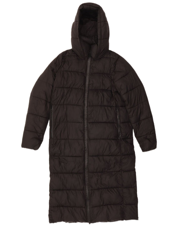 ZARA Mujer Abrigo Acolchado Extragrande Con Capucha UK 40 Small Poliéster Negro