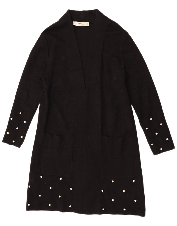 Zara Mujer Longline Open Cardigan Suéter UK 10 Small Negro