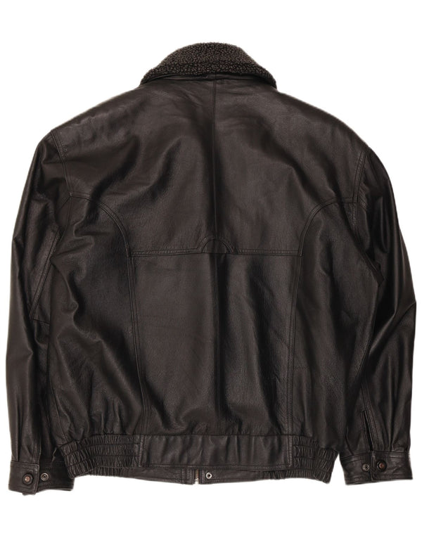 Vintage hombres chaqueta bomber de cuero sintético Reino Unido 40 poliéster negro grande