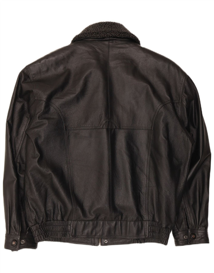 Vintage hombres chaqueta bomber de cuero sintético Reino Unido 40 poliéster negro grande
