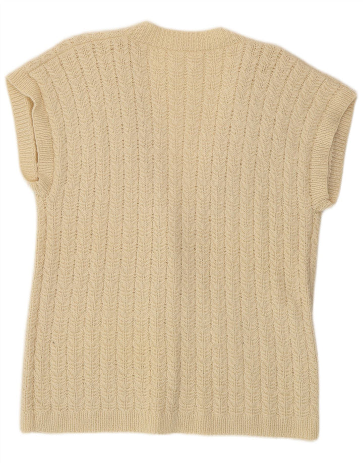 VINTAGE suéter cárdigan de manga corta para mujer Reino Unido 16 grande blanco apagado