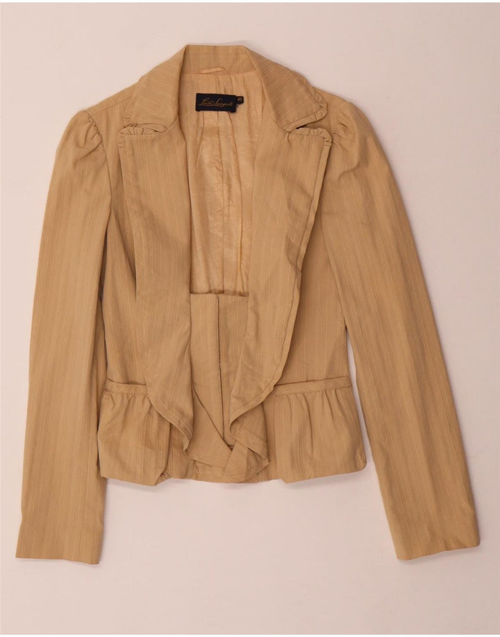 LUISA SPAGNOLI Chaqueta tipo blazer abierta para mujer IT 40 Small Beige Pinstripe