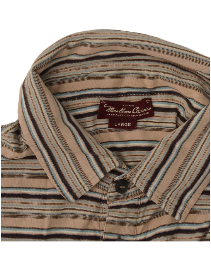 Marlboro Classics Polo para hombre grande a rayas beige