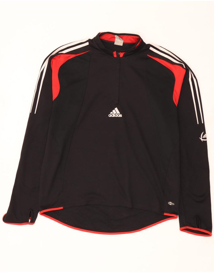 Adidas Hombre Zip Neck Pullover Chándal Top Grande Negro Colorblock