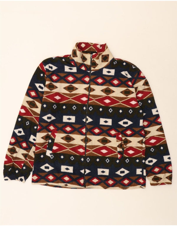 VINTAGE Chaqueta polar de gran tamaño para mujer Reino Unido 16 Geométrico multicolor grande
