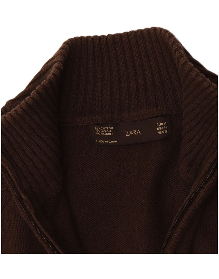 Zara - Jersey con cuello y cremallera para mujer, talla 40, algodón marrón medio