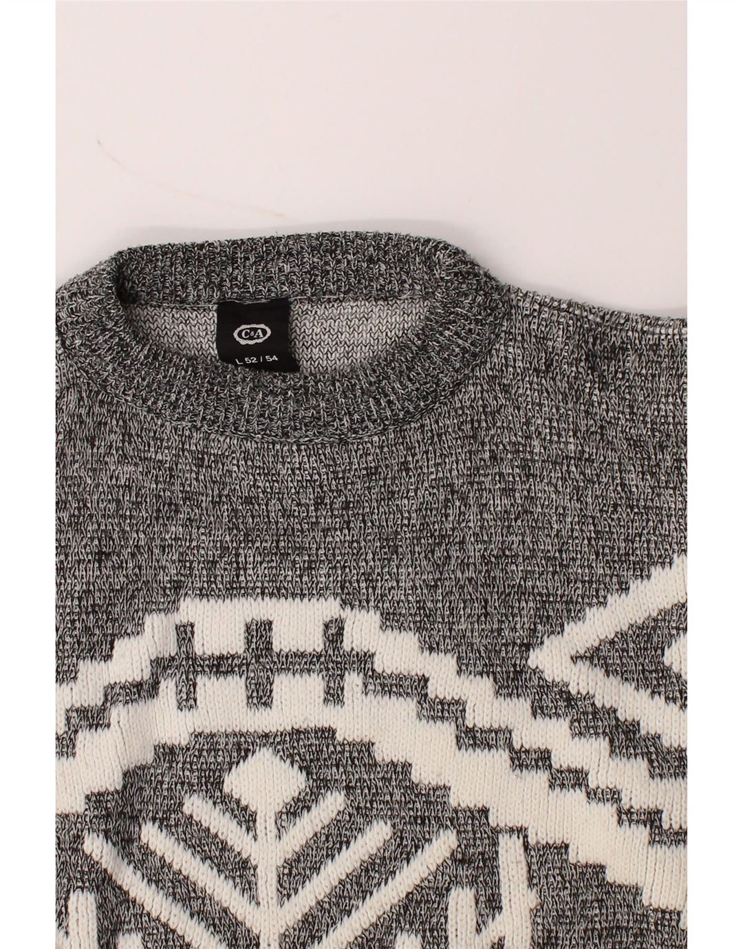 C & A Mens Crew Neck Jumper Sweater IT 52/54 Large Grey Fair Isle Vintage C & A and Second-Hand C & A from Messina Hembry 