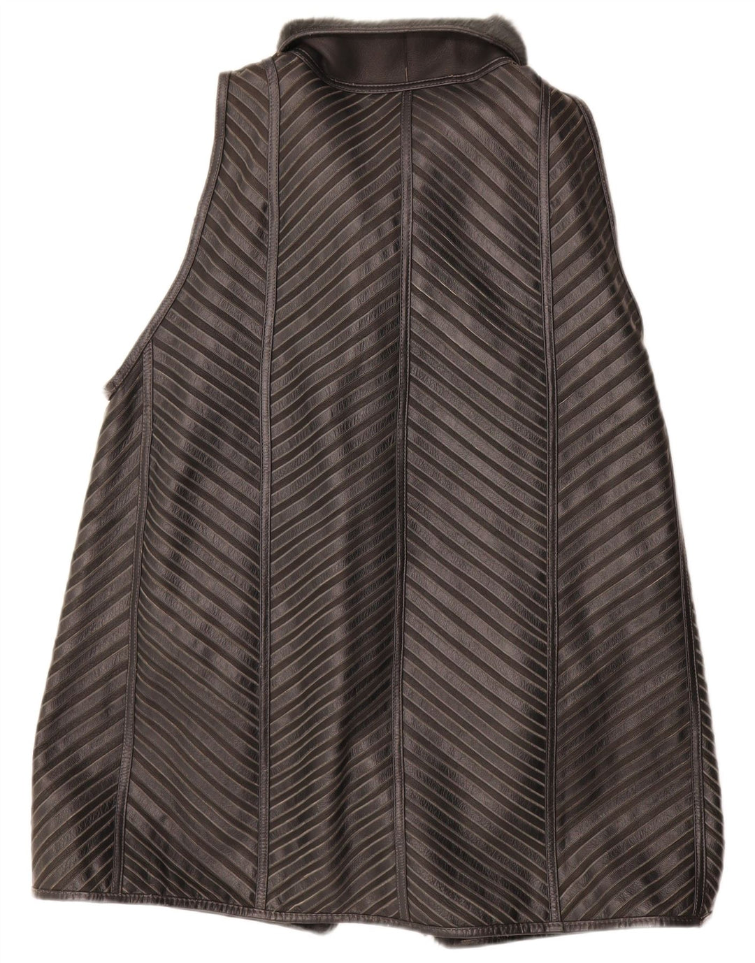 VINTAGE Mujer Sherpa Longline Gilet EU 40 Cuero a rayas gris medio