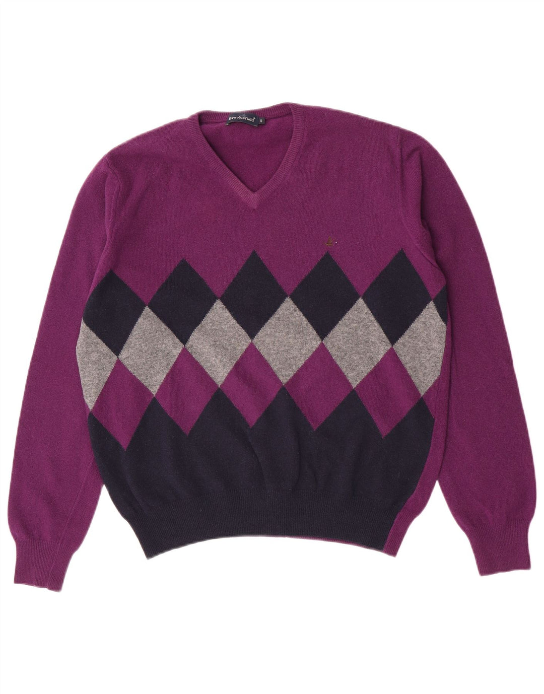Brooksfield Jersey con cuello en V para hombre IT 48 Medium Purple Argyle/Diamond