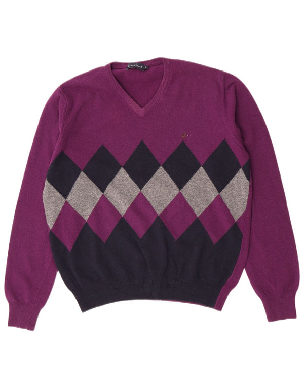 Brooksfield Jersey con cuello en V para hombre IT 48 Medium Purple Argyle/Diamond