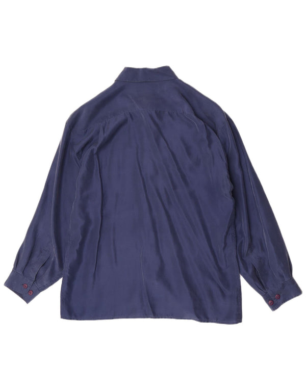 Camisa vintage para hombre de seda azul marino medio