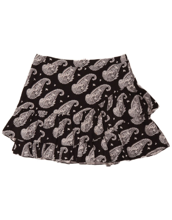 Ted Baker Womens Mini Ruffle Skirt Size 4 Large W32 Black Paisley Viscose