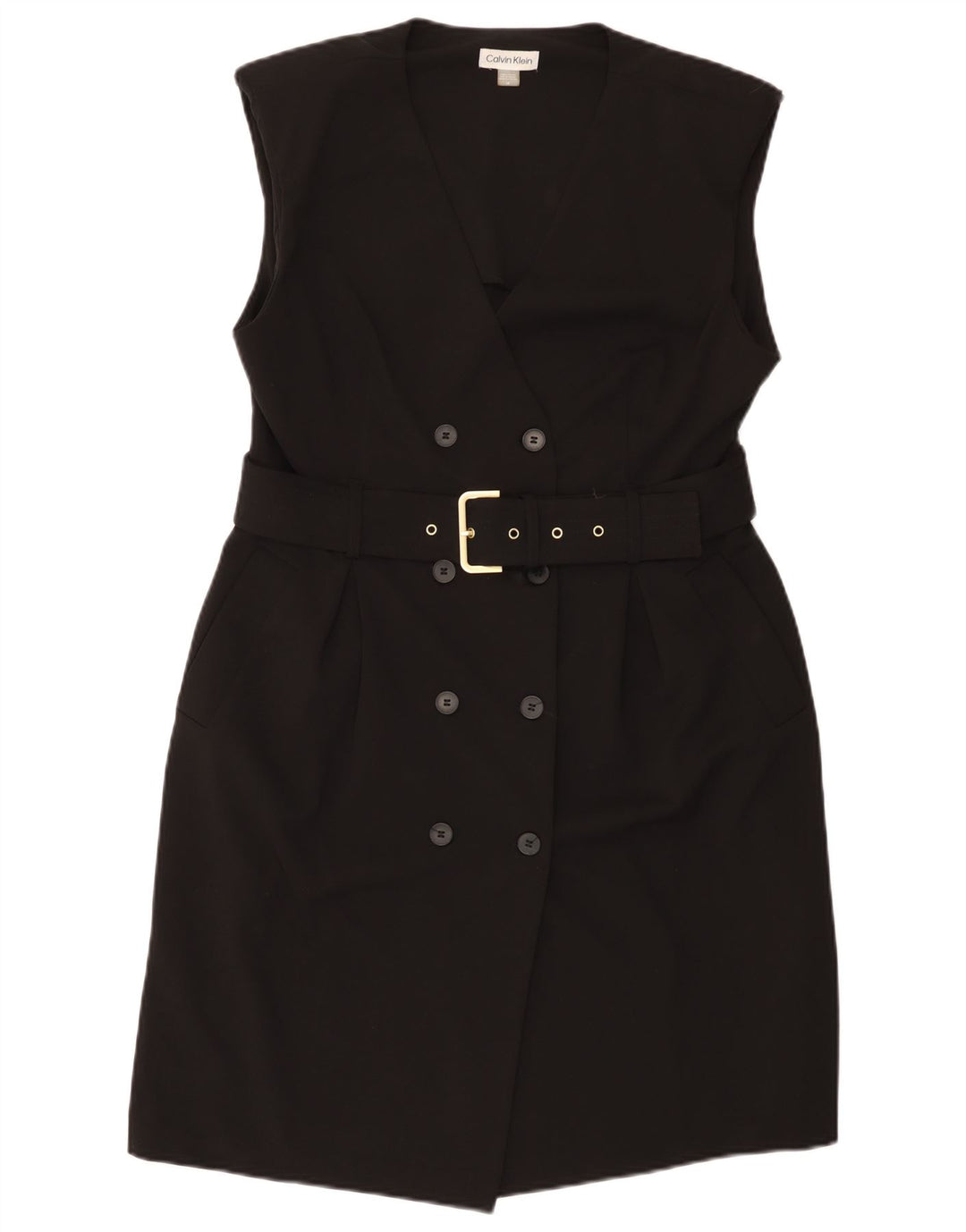 Calvin Klein Vestido sin mangas para mujer US 14 Grande Poliéster negro