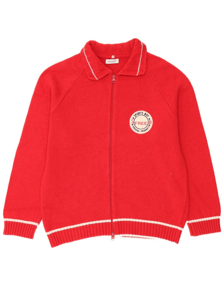 Bernardi - Cárdigan con cremallera completa para mujer, diseño gráfico, talla 8, algodón rojo mediano