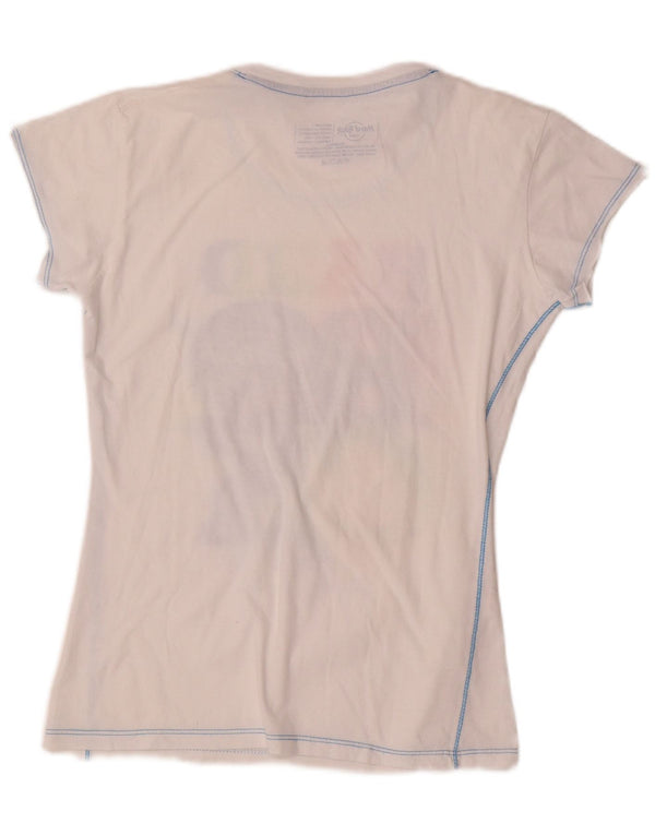 Hard Rock Cafe Mujer Paris Graphic Camiseta Top UK 12 Medium Blanco Algodón