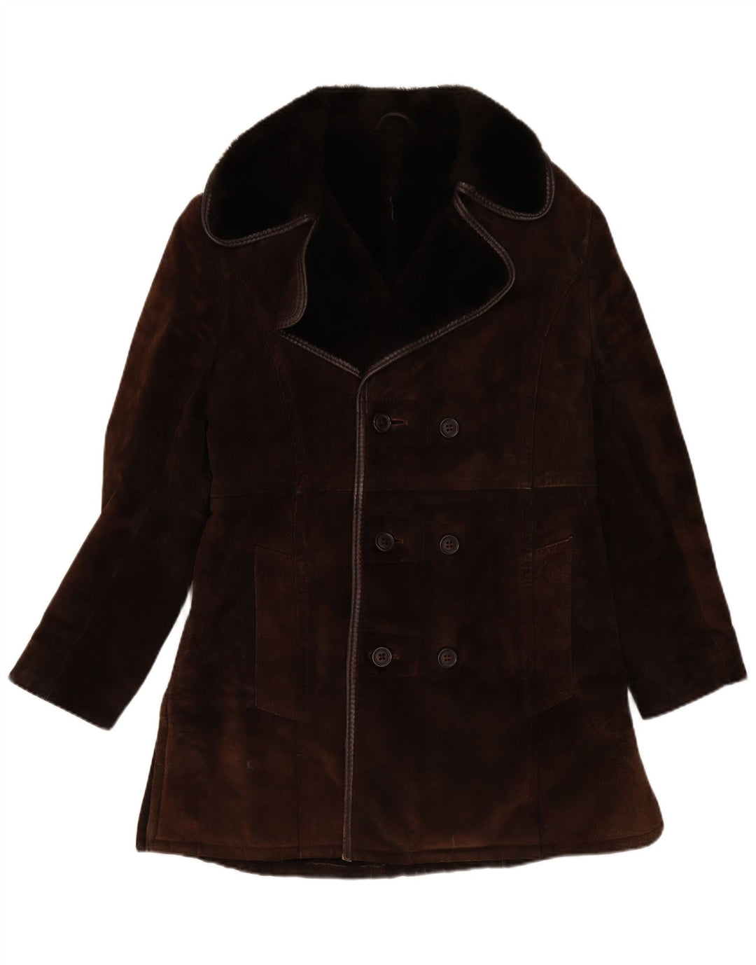Vintage hombres Sherpa doble pecho abrigo Reino Unido 10 pequeño marrón