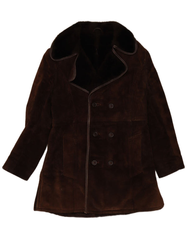 Vintage hombres Sherpa doble pecho abrigo Reino Unido 10 pequeño marrón