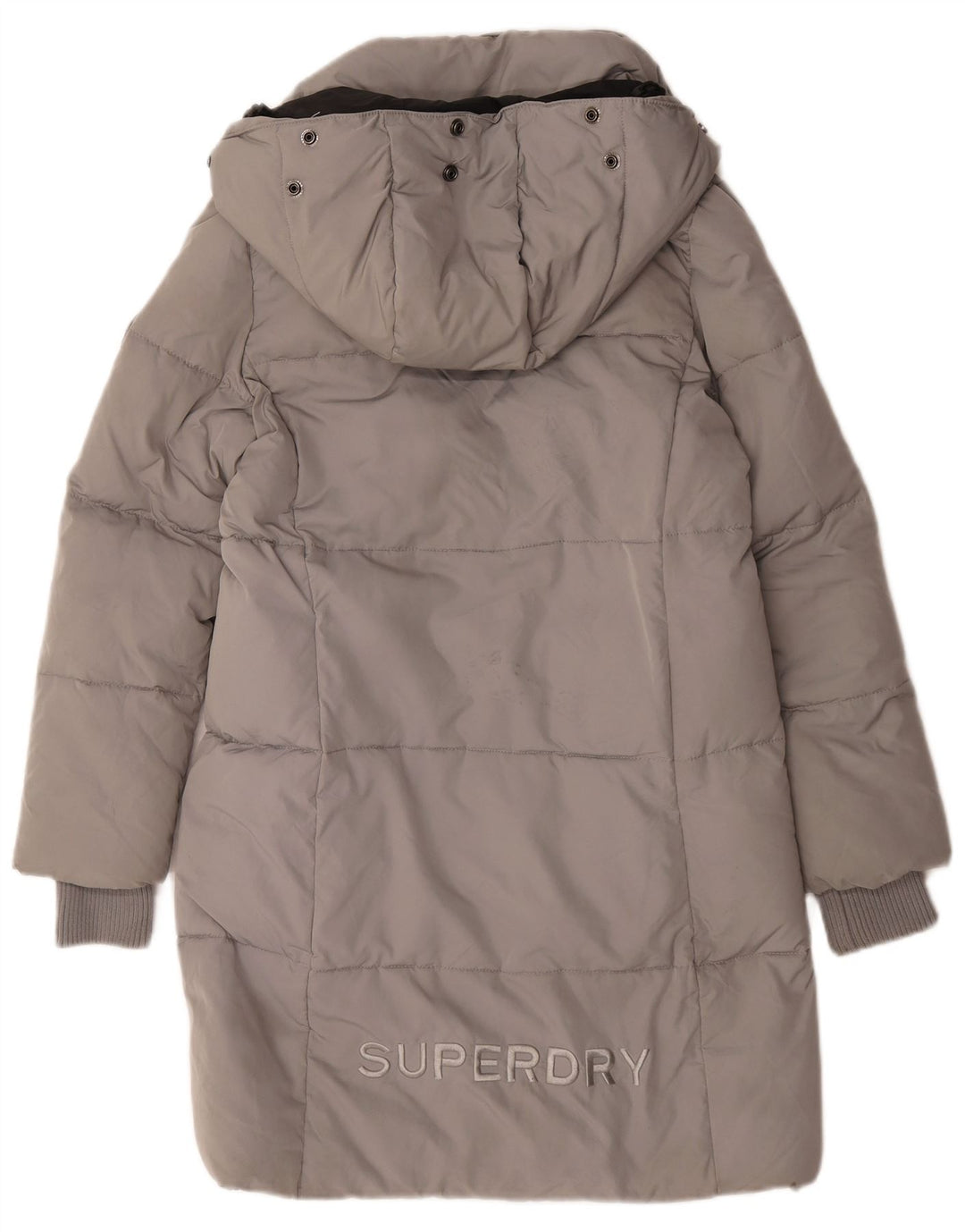 Superdry Abrigo acolchado con capucha y gráfico extragrande para mujer, talla 40, color gris pequeño
