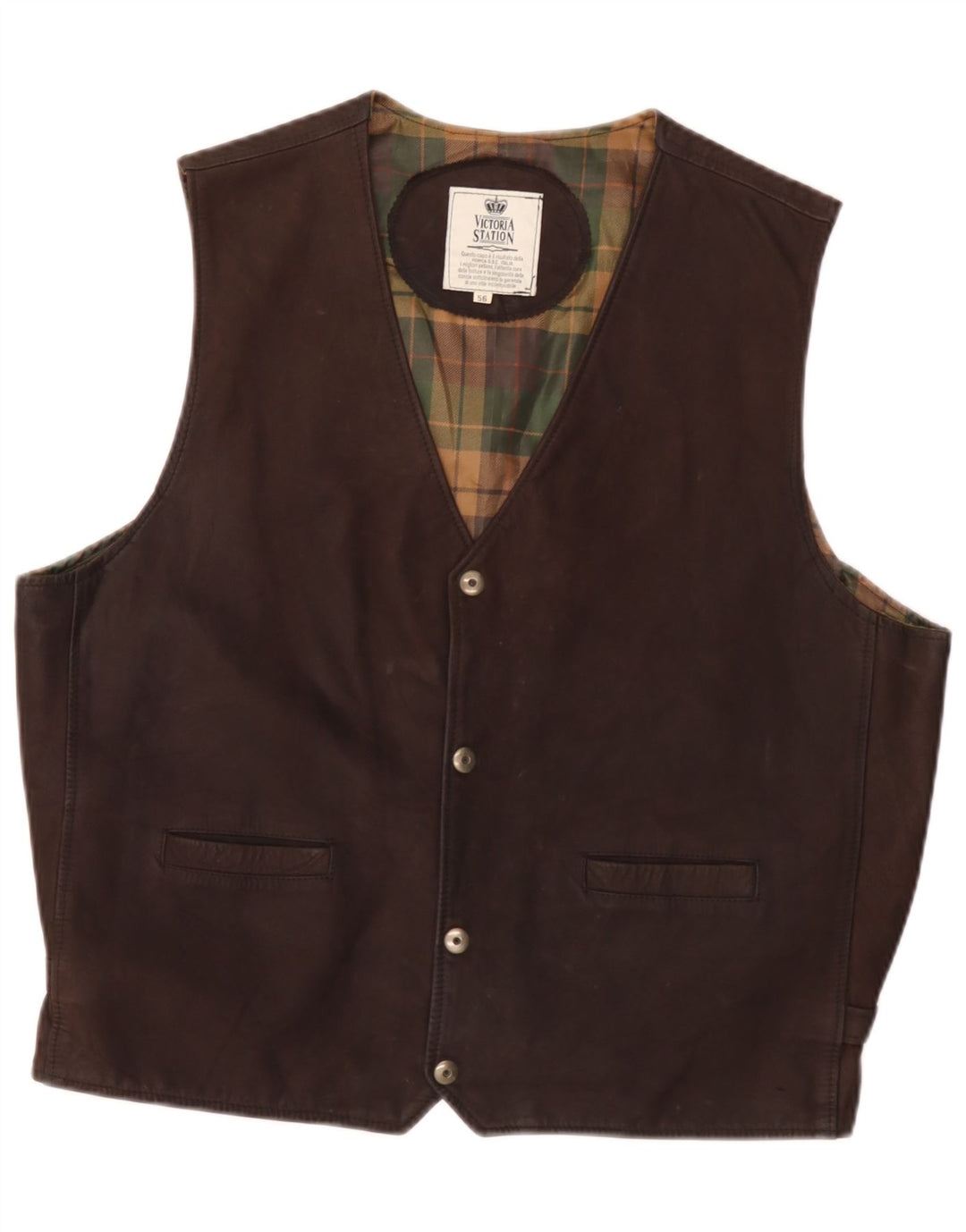Chaleco de cuero vintage para hombre IT 56 2XL Marrón