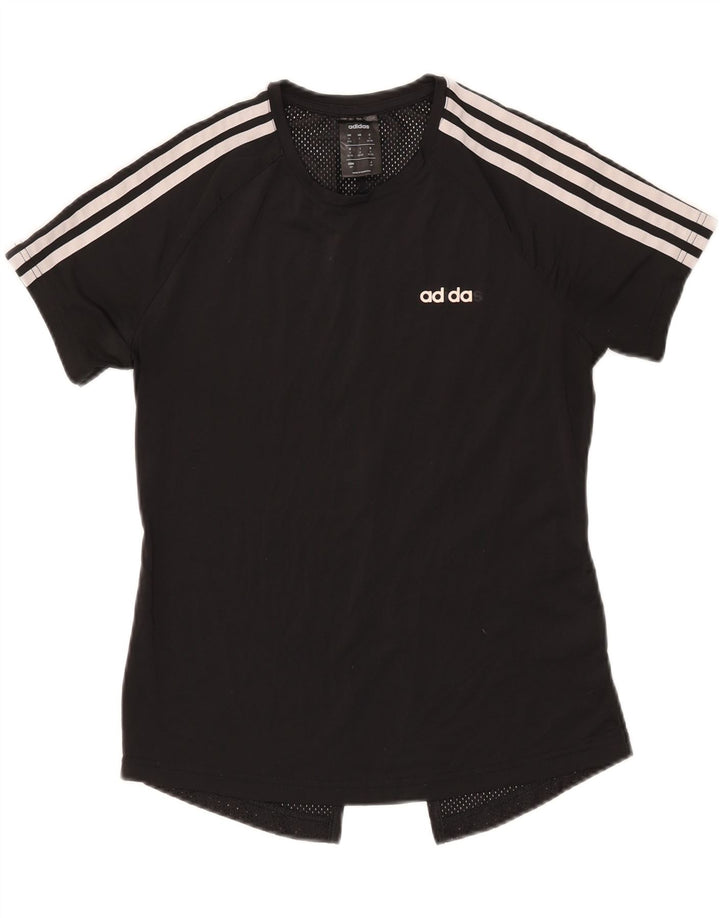 ADIDAS Mujer Climalite Camiseta Top UK 8/10 Pequeño Negro Poliéster