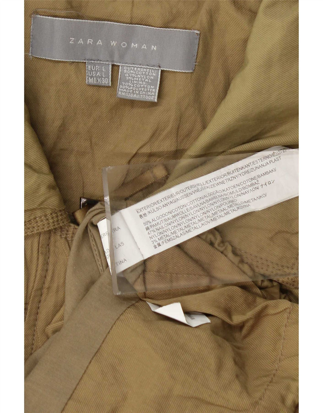 Zara Mujer Chaqueta Utilitaria UK 46 Grande Algodón Caqui