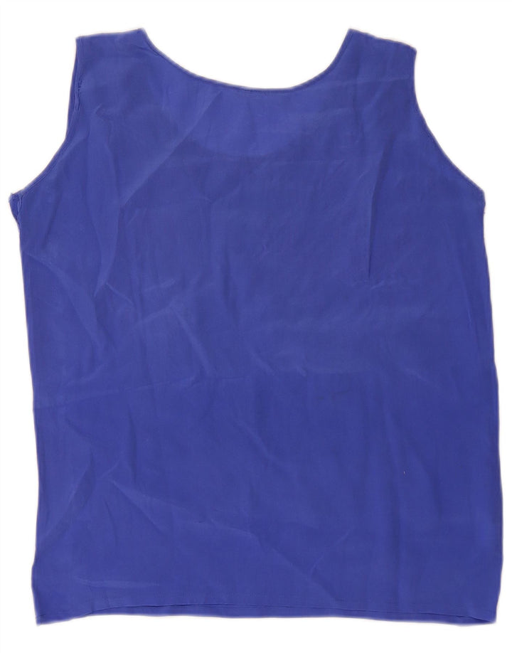 Vintage mujeres ver a través del chaleco Top Reino Unido 8 pequeña seda azul