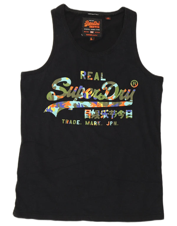 Superdry Hombre Camiseta Sin Mangas Con Gráfico Grande De Algodón Negro