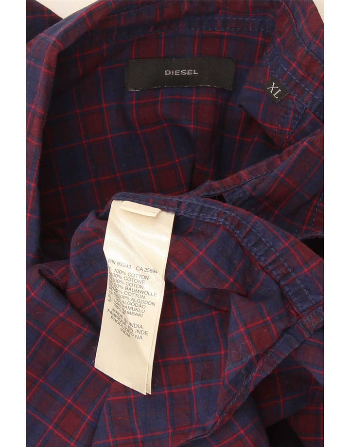 Camisa Diesel Hombre XL Algodón A Cuadros Azul Marino