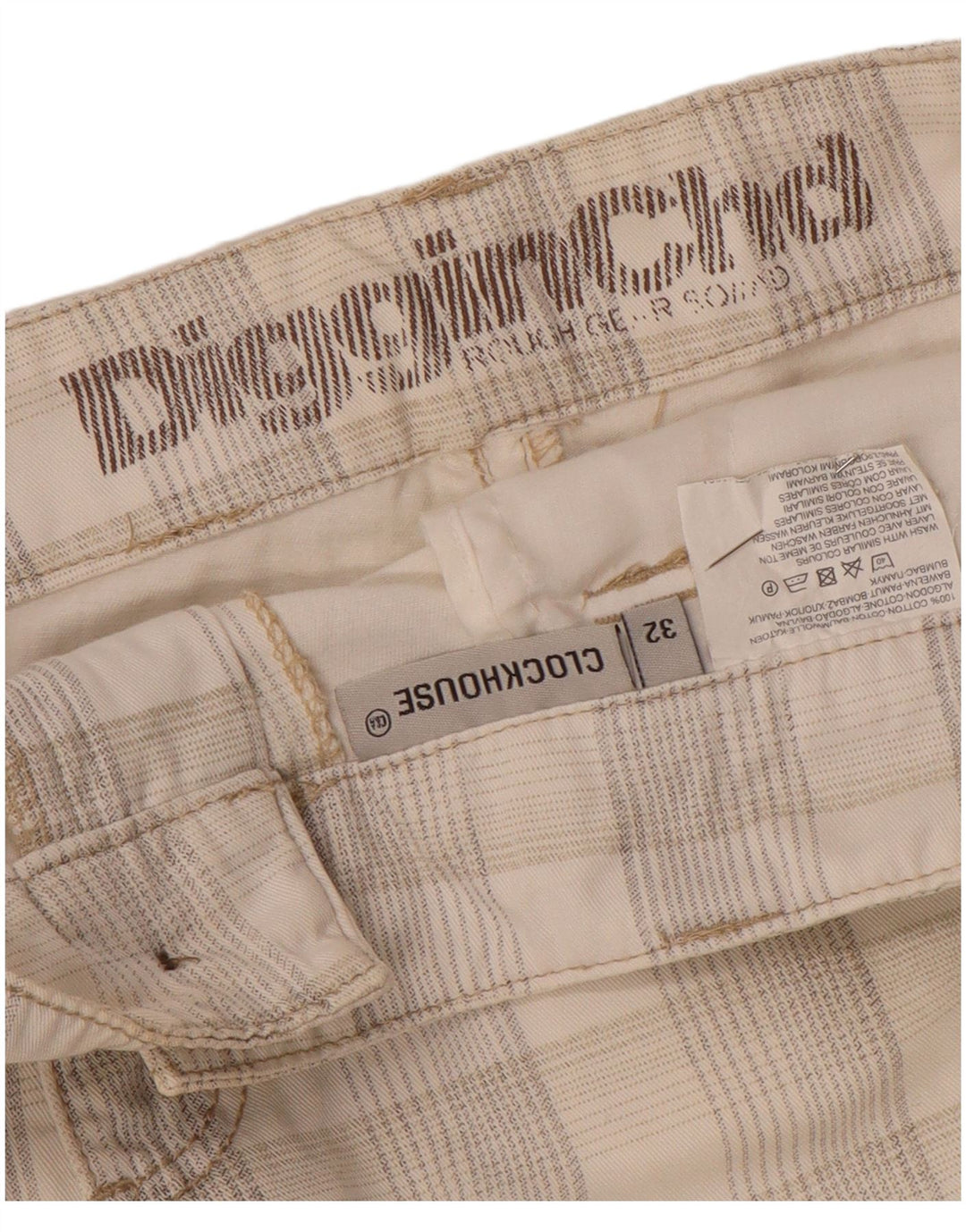 CLOCK HOUSE Pantalones cortos tipo cargo para hombre W32 Medium Off White Check Cotton