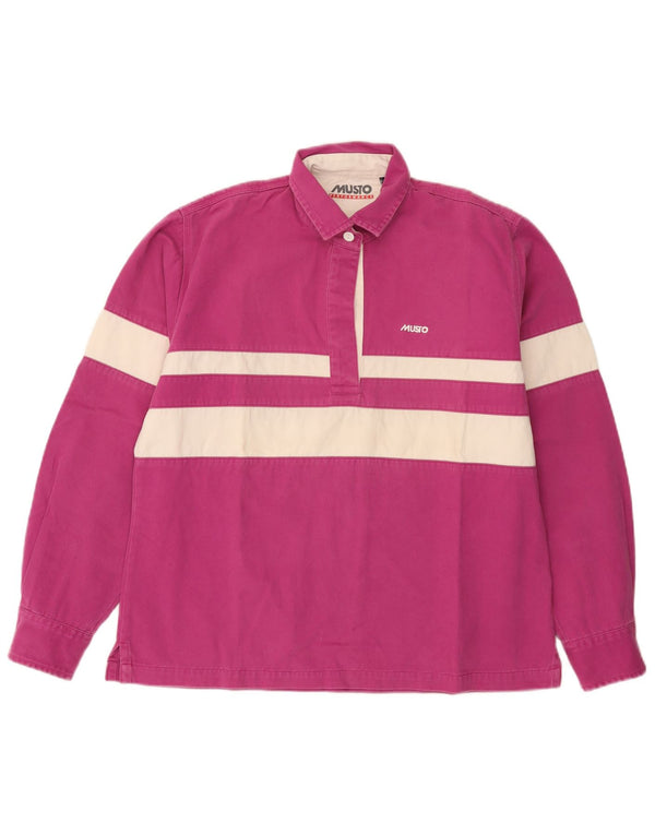 Musto Polo de rugby de manga larga para mujer UK 40 Grande Algodón a rayas rosa